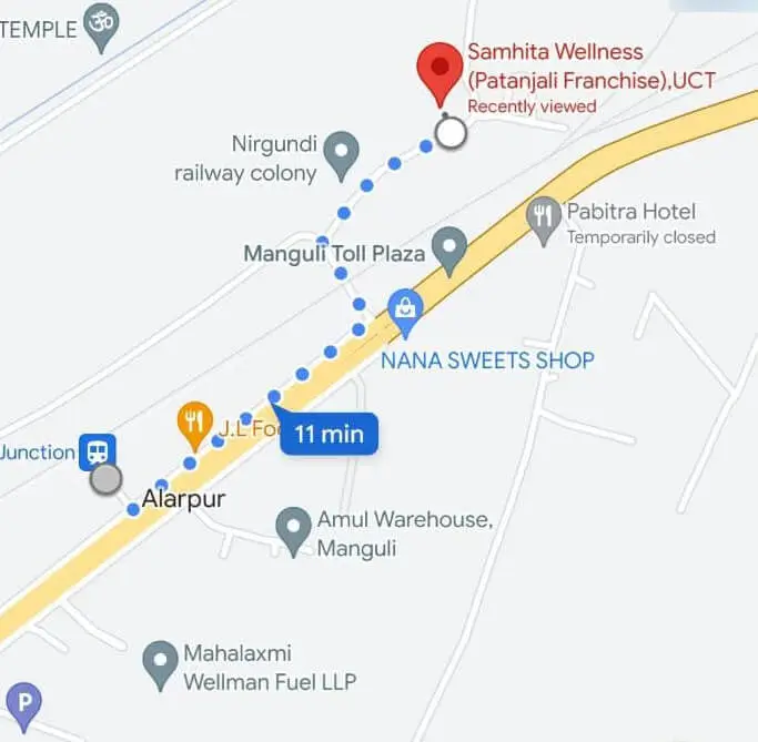 Map showing how to reach Samhita wellness by road