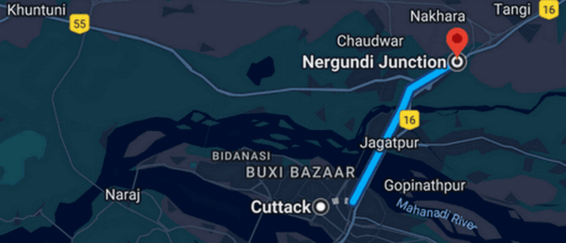 Pic of Railway map from Cuttack Junction to Nergudi Junction